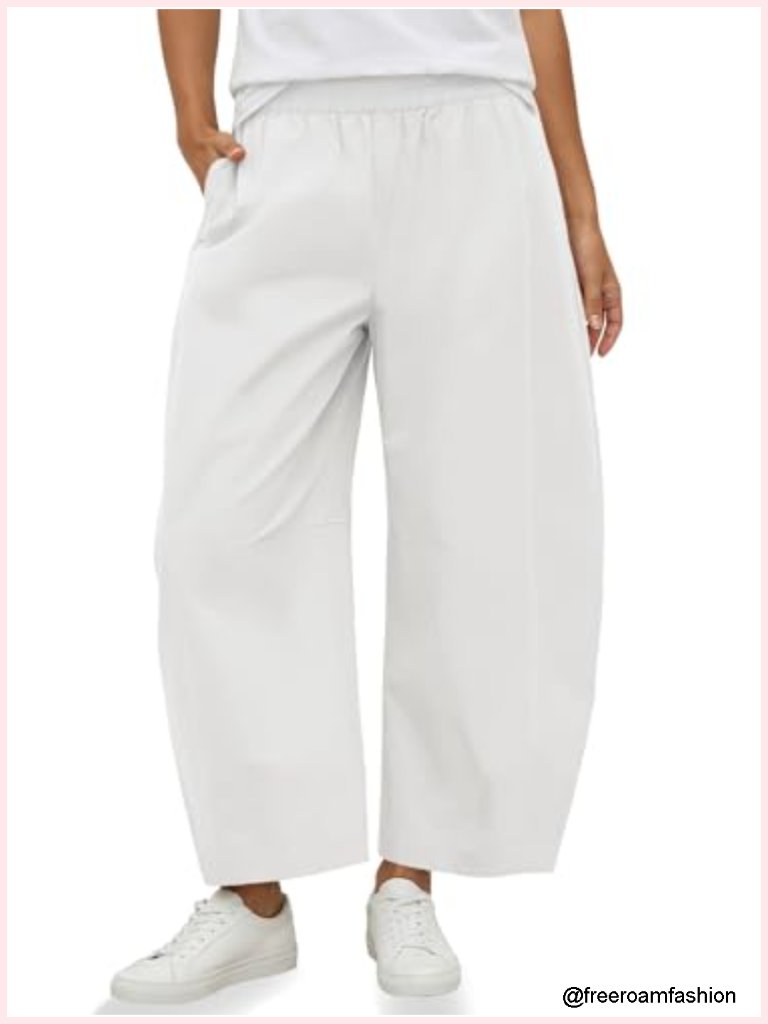 High Waisted Wide Leg Barrel Pants Casual Cotton Blend Baggy Trousers With